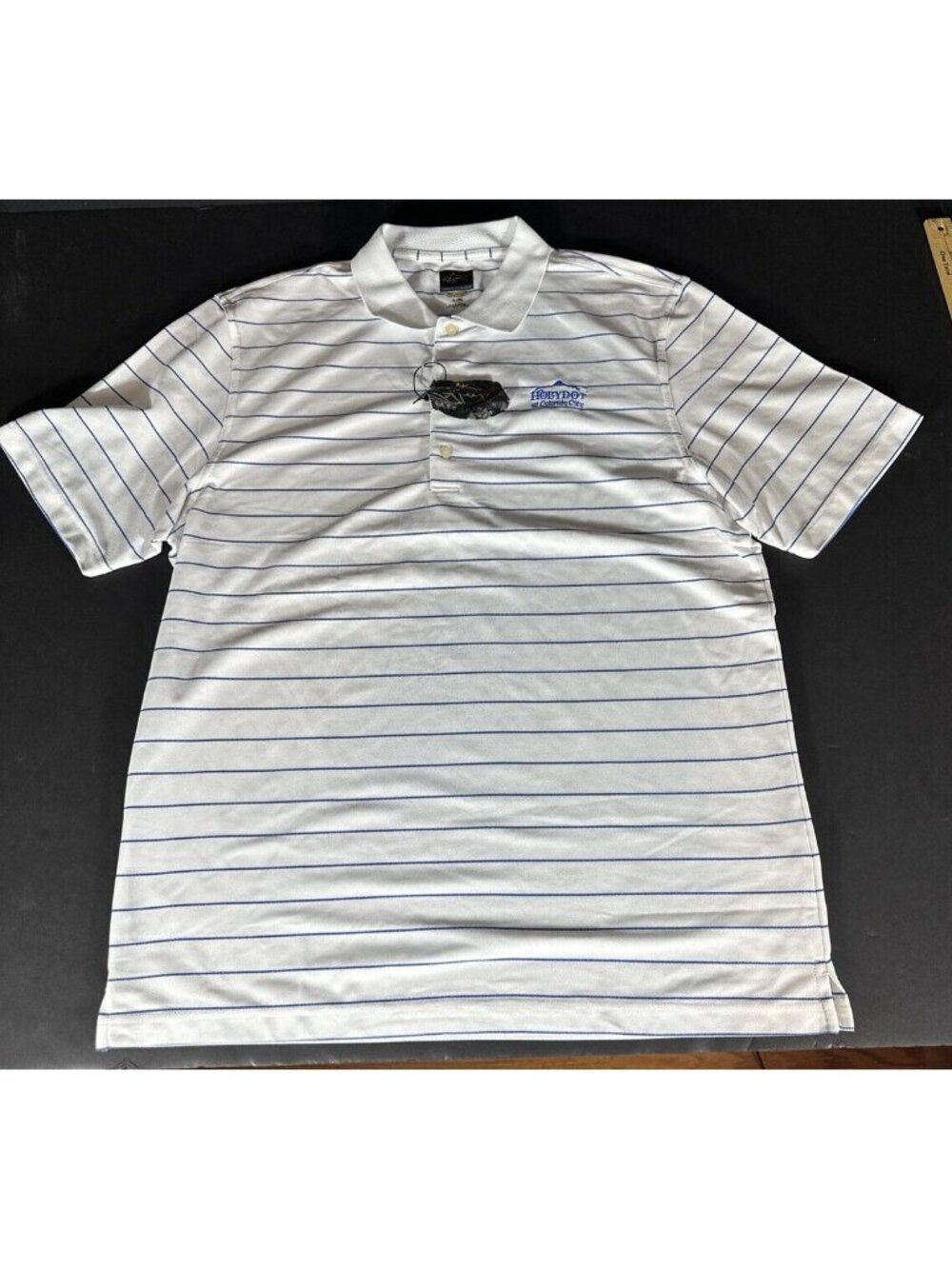 Greg Norman Play Dry Short Sleeve Polo Shirt XL Blue White Golf Holly Dot GC